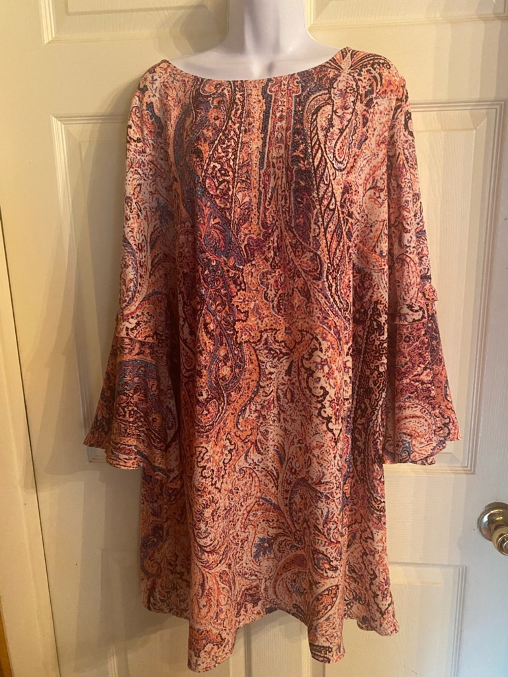 Paisley Swing Dress in Rust and Blue